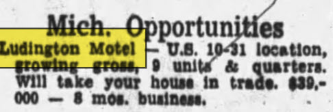 Ludington Motel - 1965 For Sale (newer photo)
